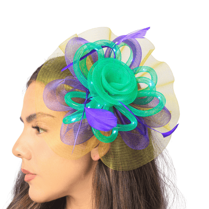 Mardi Gras Light - Up Feather Fascinator Headband - Mardi Gras Apparel - Accessories, Headbands, Mardi Gras - Headband