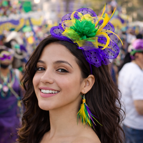 Mardi Gras Light - Up Feather Fascinator Headband - Mardi Gras Apparel - Accessories, apparel discount tier, Headbands - Headband