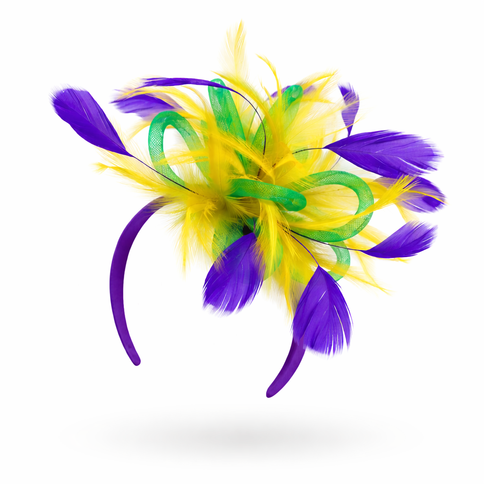 Mardi Gras Light - Up Feather Fascinator Headband - Mardi Gras Apparel - Accessories, accessory discount tier, Fat Savings 50% Off - Headband