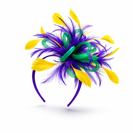Mardi Gras Light - Up Feather Fascinator Headband - Mardi Gras Apparel - Accessories, accessory discount tier, Fat Savings 50% Off - Headband