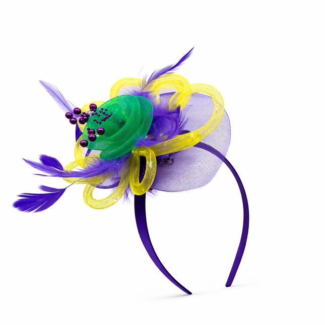 Mardi Gras Light - Up Feather Fascinator Headband - Mardi Gras Apparel - Accessories, apparel discount tier, Headbands - Headband