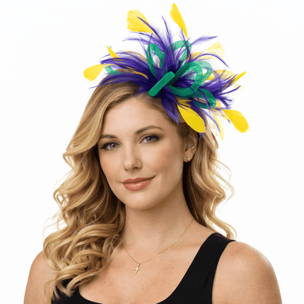 Mardi Gras Light - Up Feather Fascinator Headband - Mardi Gras Apparel - Accessories, accessory discount tier, Fat Savings 50% Off - Headband