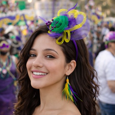Mardi Gras Light - Up Feather Fascinator Headband - Mardi Gras Apparel - Accessories, apparel discount tier, Headbands - Headband
