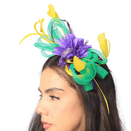 Mardi Gras Light - Up Feather & Purple Flower Headband - Mardi Gras Apparel - Accessories, Headbands, Mardi Gras - Headband