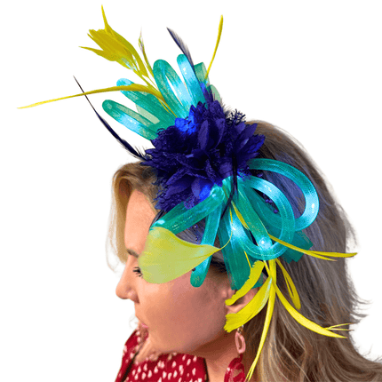 Mardi Gras Light - Up Feather & Purple Flower Headband - Mardi Gras Apparel - Accessories, Headbands, Mardi Gras - Headband