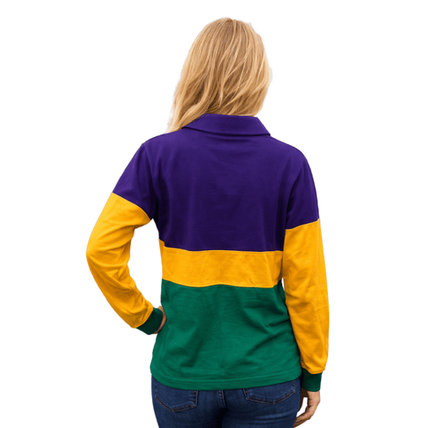 Mardi Gras Long Sleeve Polo T-Shirt - Mardi Gras Apparel - Adult, curved bottom, Green - Tee - Shirt