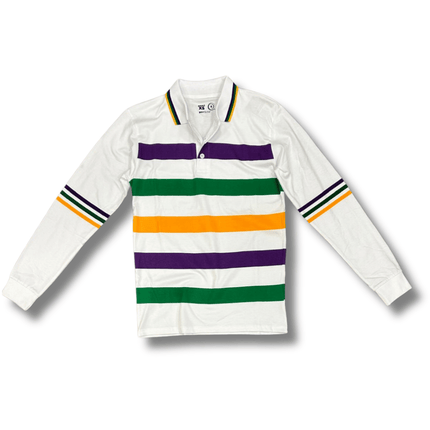 Mardi Gras Long Sleeve Striped Rugby Polo - Mardi Gras Apparel - Adult, Adult Unisex, Green - Long Sleeve Rugby Polo