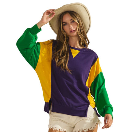 Mardi Gras Loose Fit Long Sleeves Top - Mardi Gras Apparel - Adult, Green, Ladies - Sweatshirt
