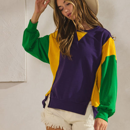 Mardi Gras Loose Fit Long Sleeves Top - Mardi Gras Apparel - Adult, Green, Ladies - Sweatshirt