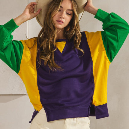 Mardi Gras Loose Fit Long Sleeves Top - Mardi Gras Apparel - Adult, Green, Ladies - Sweatshirt