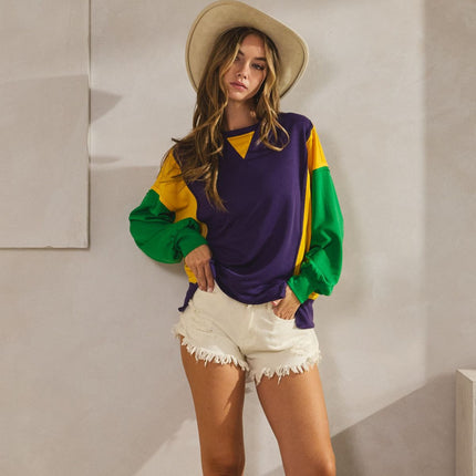 Mardi Gras Loose Fit Long Sleeves Top - Mardi Gras Apparel - Adult, Green, Ladies - Sweatshirt