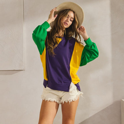 Mardi Gras Loose Fit Long Sleeves Top - Mardi Gras Apparel - Adult, Green, Ladies - Sweatshirt