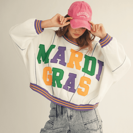 Mardi Gras Loose Fit Sweatshirt Top - Mardi Gras Apparel - Adult, Bibi, Bibi Top Chart - Sweaters