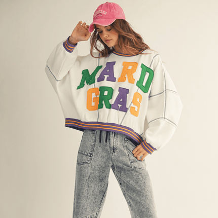 Mardi Gras Loose Fit Sweatshirt Top - Mardi Gras Apparel - Adult, Bibi, Bibi Top Chart - Sweaters