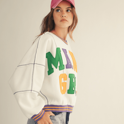 Mardi Gras Loose Fit Sweatshirt Top - Mardi Gras Apparel - Adult, Bibi, Bibi Top Chart - Sweaters