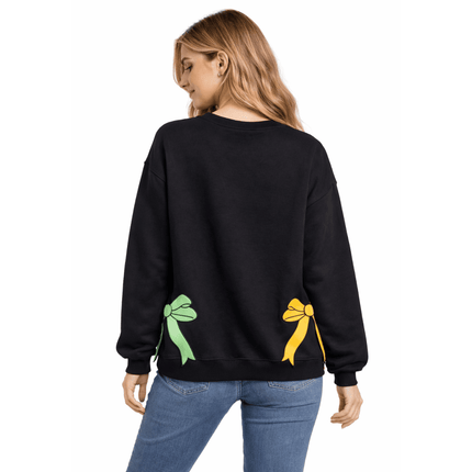 Mardi Gras “Mardi” Bow Sweatshirt - Mardi Gras Apparel - Adult, Bibi Top Chart, Black - Sweatshirt