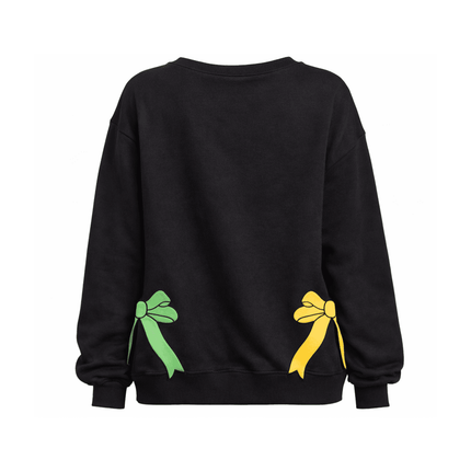 Mardi Gras “Mardi” Bow Sweatshirt - Mardi Gras Apparel - Adult, Bibi Top Chart, Black - Sweatshirt
