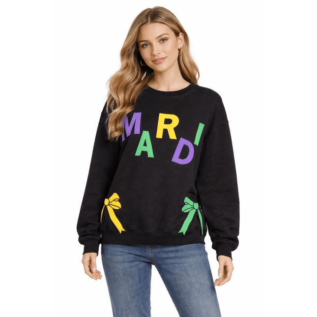 Adult Mardi Gras Mardi Bow Sweatshirt - Mardi Gras Apparel