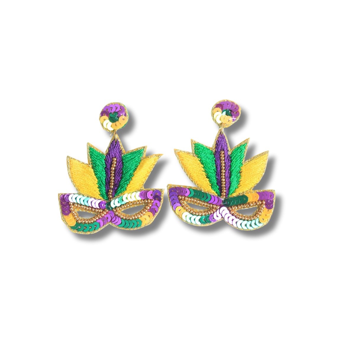 Mardi Gras Mask Beaded Drop Earrings - Mardi Gras Apparel - Accessories, Earrings, Ladies - Earrings