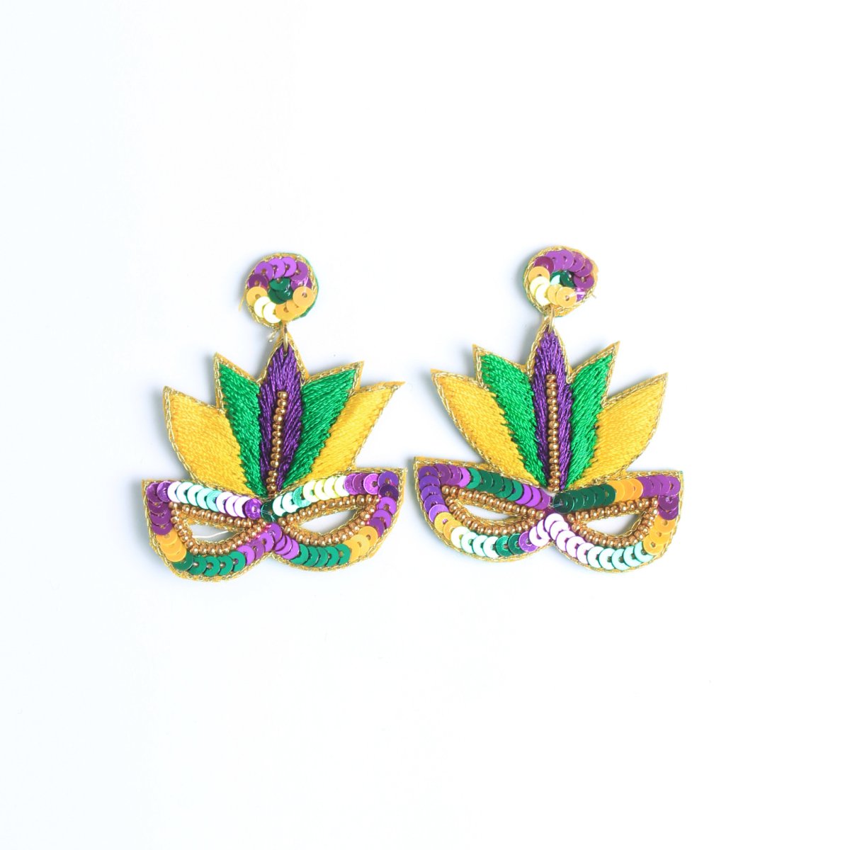 Mardi Gras Mask Beaded Drop Earrings - Mardi Gras Apparel - Accessories, Earrings, Ladies - Earrings