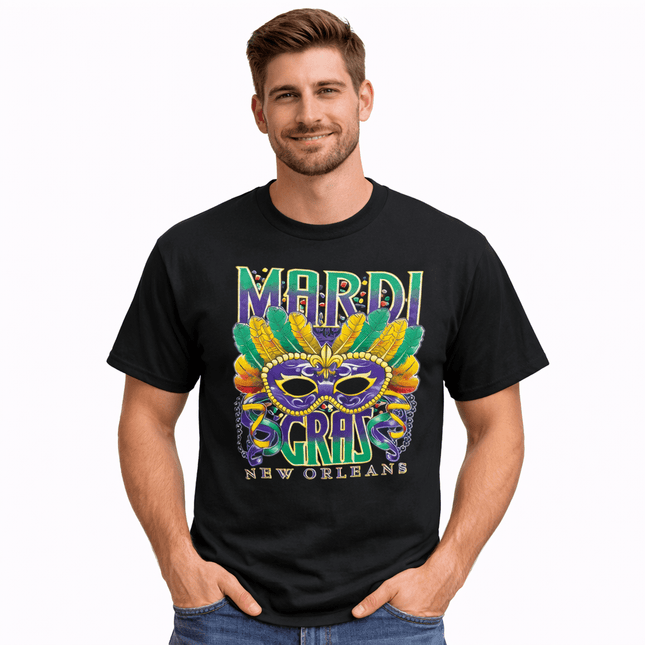 Mardi Gras Mask Graphic T-Shirt New Orleans Carnival Tee - Mardi Gras Apparel - Adult, Adult Unisex, Black - Tee - Shirt