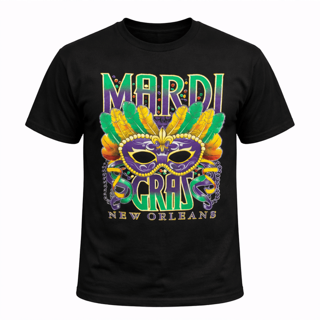 Mardi Gras Mask Graphic T-Shirt New Orleans Carnival Tee - Mardi Gras Apparel - Adult, Adult Unisex, Black - Tee - Shirt