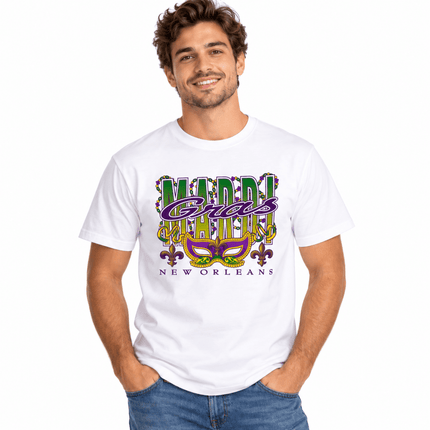 Mardi Gras Mask New Orleans Graphic Tee Unisex - Mardi Gras Apparel - apparel discount tier, new orleans tshirt, Short Sleeve - Tee-Shirt