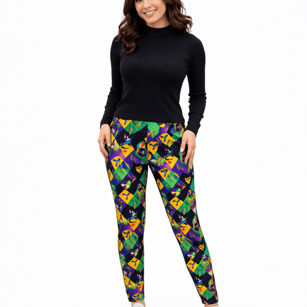 Mardi Gras Mask Print Leggings Carnival Design - Mardi Gras Apparel - Adult, Ladies, Machine Washable - Leggings