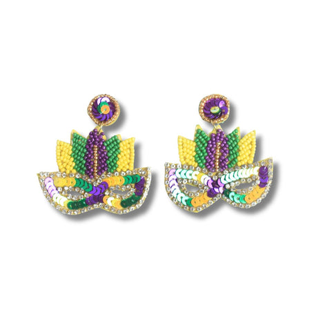 Mardi Gras Mask Sequin Drop Earrings - Mardi Gras Apparel - Earrings, Ladies, Mardi Gras - Earrings