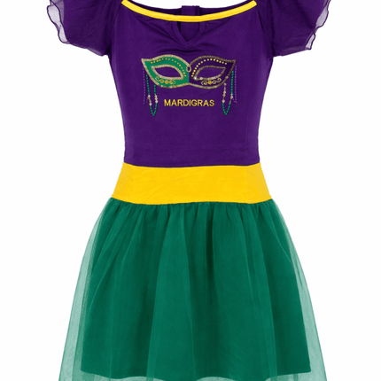 Mardi Gras Masquerade Dress Purple Green Gold Carnival Costume Dress Girls - Mardi Gras Apparel - Adult, girls, Green - Dress
