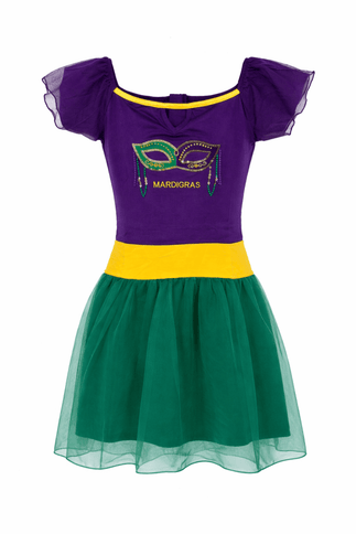 Mardi Gras Masquerade Dress Purple Green Gold Carnival Costume Dress Girls - Mardi Gras Apparel - Adult, girls, Green - Dress
