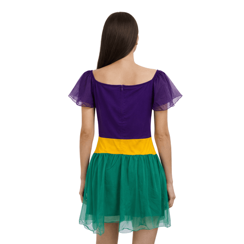 Mardi Gras Masquerade Dress Purple Green Gold Carnival Costume Dress - Mardi Gras Apparel - Adult, Green, Ladies - Dress