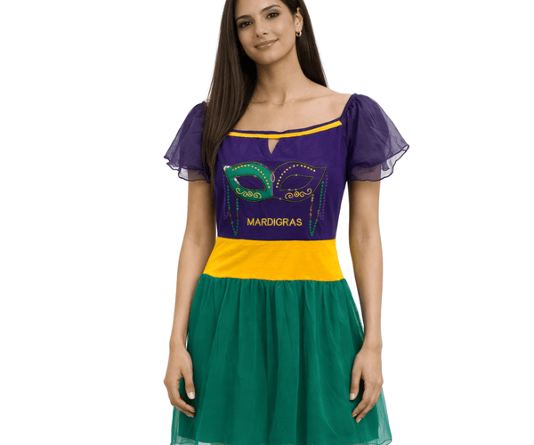 Mardi Gras Masquerade Dress Purple Green Gold Carnival Dress Adult LG Mardi Gras Masquerade Dress Purple Green Gold Carnival Dress Adult LG