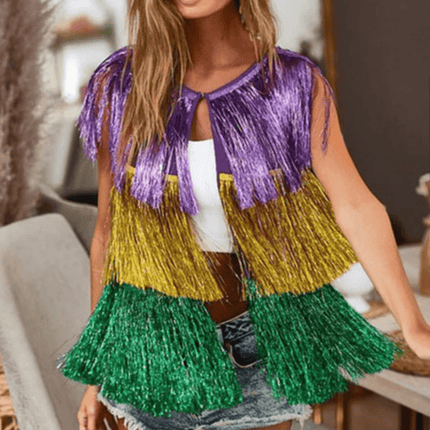 Mardi Gras Metallic Tinsel Vest - Mardi Gras Apparel - Adult, Bibi, Bibi Top Chart - Vest