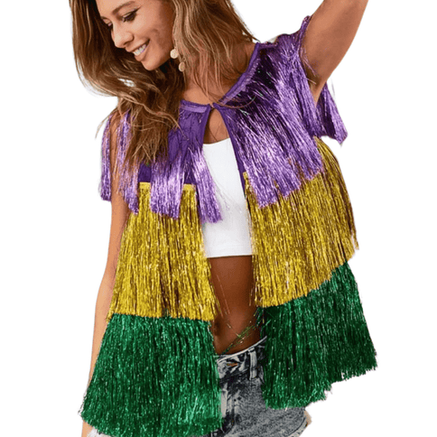 Mardi Gras Metallic Tinsel Vest - Mardi Gras Apparel - Adult, Bibi, Bibi Top Chart - Vest