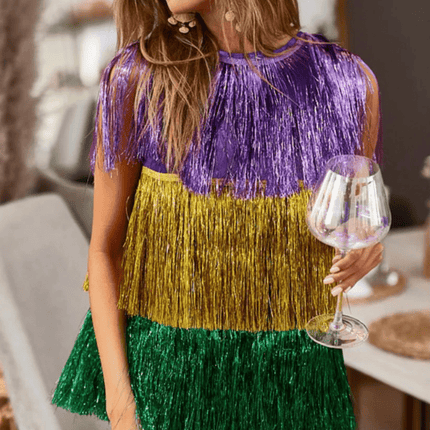 Mardi Gras Metallic Tinsel Vest - Mardi Gras Apparel - Adult, Bibi, Bibi Top Chart - Vest