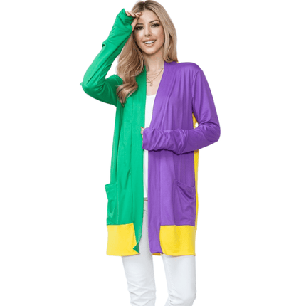 Mardi Gras Midi Cardigan with Thumb Hole - Mardi Gras Apparel - Adult, Cardigan, Ladies - Cardigan