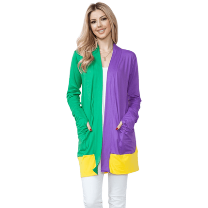 Mardi Gras Midi Cardigan with Thumb Hole - Mardi Gras Apparel - Adult, Cardigan, Ladies - Cardigan