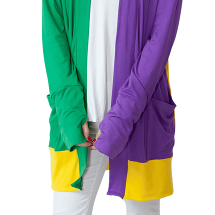 Mardi Gras Midi Cardigan with Thumb Hole - Mardi Gras Apparel - Adult, Cardigan, Ladies - Cardigan