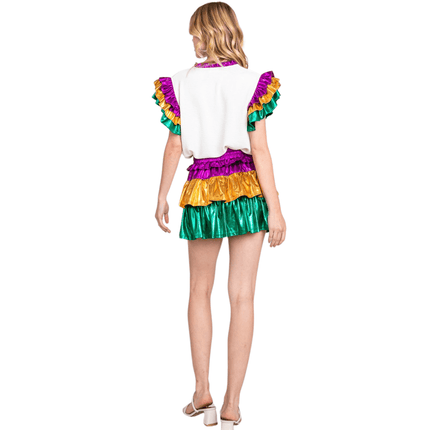 Mardi Gras Multi - Color Foil Tiered Skort - Mardi Gras Apparel - Adult, Ladies, Skirt - Skirt
