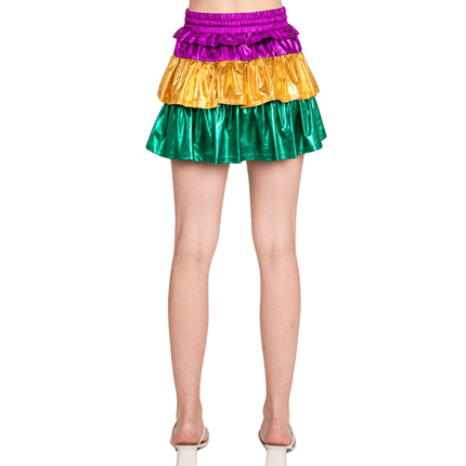 Mardi Gras Multi - Color Foil Tiered Skort - Mardi Gras Apparel - Adult, Ladies, Skirt - Skirt