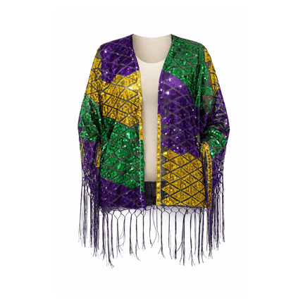 Mardi Gras Multicolor Sequin Fringe Shawl - Mardi Gras Apparel - Accessories, Ladies, Mardi Gras - Shawl