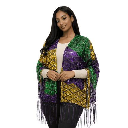 Mardi Gras Multicolor Sequin Fringe Shawl - Mardi Gras Apparel - Accessories, Ladies, Mardi Gras - Shawl