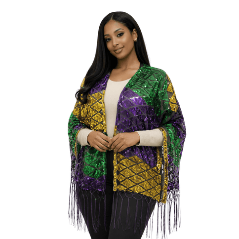 Mardi Gras Multicolor Sequin Fringe Shawl - Mardi Gras Apparel - Accessories, Ladies, Mardi Gras - Shawl