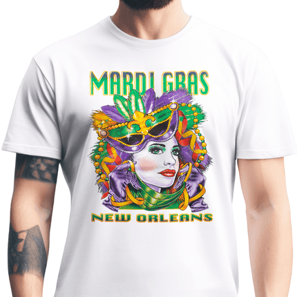 Mardi Gras New Orleans Carnival Lady Unisex Tee - Mardi Gras Apparel - apparel discount tier, new orleans tshirt, Short Sleeve - Tee-Shirt