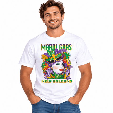 Mardi Gras New Orleans Carnival Lady Unisex Tee - Mardi Gras Apparel - apparel discount tier, new orleans tshirt, Short Sleeve - Tee-Shirt