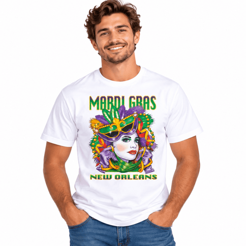 Mardi Gras New Orleans Carnival Lady Unisex Tee - Mardi Gras Apparel - apparel discount tier, new orleans tshirt, Short Sleeve - Tee-Shirt