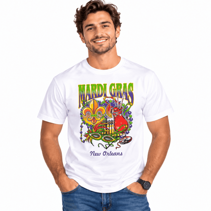 Mardi Gras New Orleans Celebration Graphic Tee Unisex - Mardi Gras Apparel - apparel discount tier, new orleans tshirt, Short Sleeve - Tee-Shirt