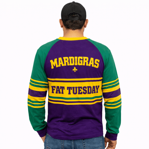 Mardi Gras NOLA Fat Tuesday Limited Edition Adult Raglan Tee - Mardi Gras Apparel - 100% Cotton, Adult Unisex, apparel discount tier - Raglan Long Sleeve Tee
