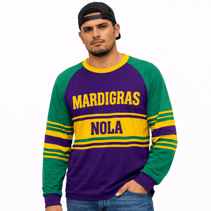 Mardi Gras NOLA Fat Tuesday Limited Edition Adult Raglan Tee - Mardi Gras Apparel - 100% Cotton, Adult Unisex, apparel discount tier - Raglan Long Sleeve Tee